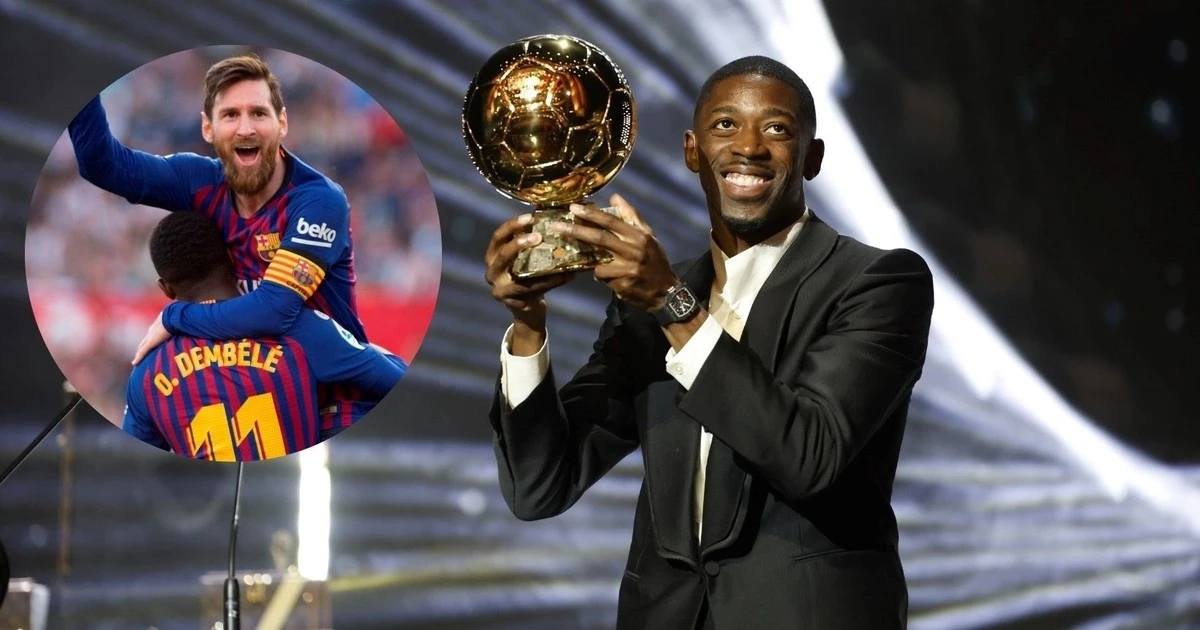 Messi chúc mừng Dembele