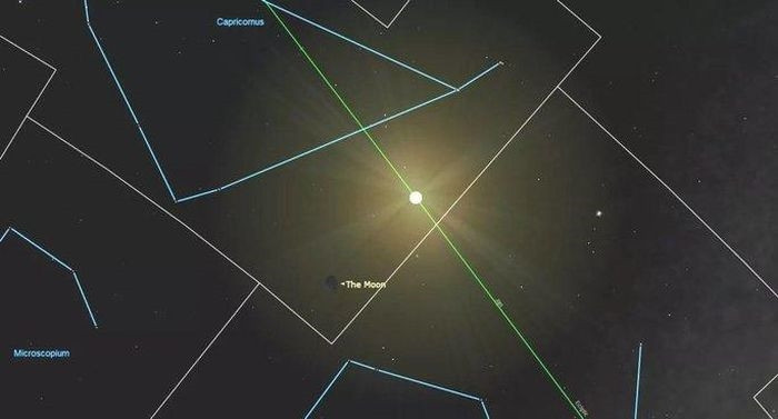 Ảnh đồ họa mô tả bầu trời rạng sáng 22-1 với siêu trăng non màu đen - Ảnh: Starry Night Software