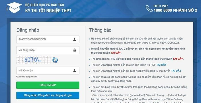 Giao diện thí sinh đăng ký dự thi tốt nghiệp THPT 2023. Ảnh: Chụp màn hình.